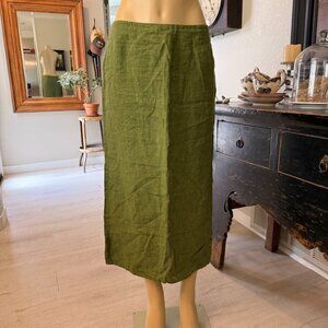 EILEEN FISHER Kelley Green Irish Linen maxi Skirt with Lower Side Opening